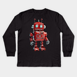 Robotic Retro Cute Red Kid's Toy - 3D Character Design Kids Long Sleeve T-Shirt